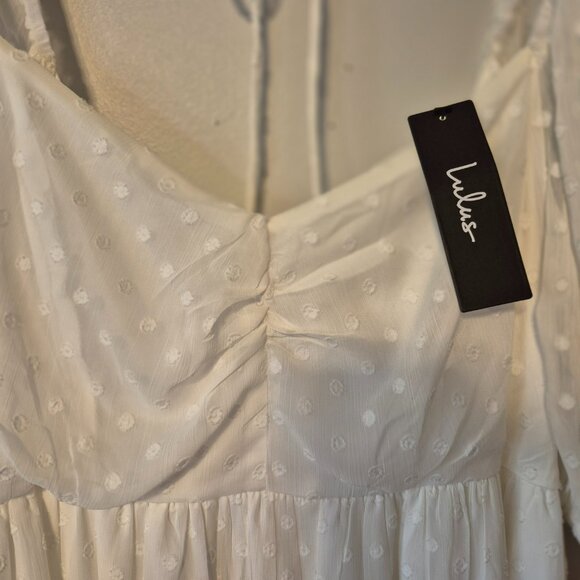 NWT Lulus White Swiss Dot Maxi Dress Size Large - Picture 6 of 14